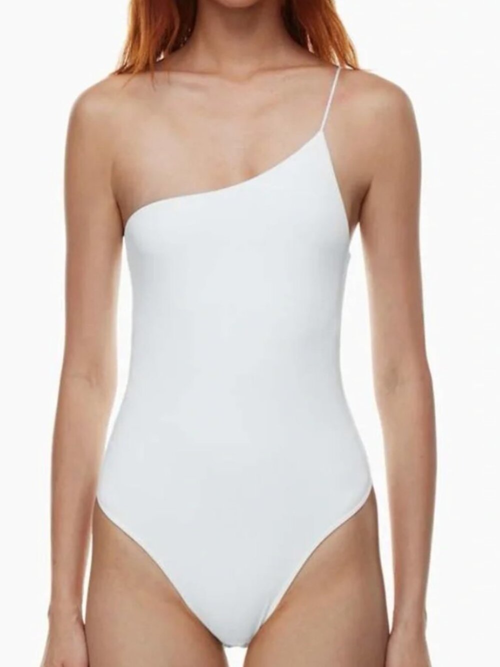 Babaton by Aritzia Contour White Asymmetric One-Shoulder Stretch Knit Bodysuit